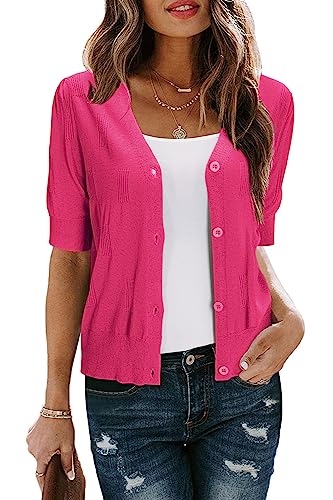 Image of Arach&Cloz Women's Lightweight Spring Summer Business Casual Cropped Short Sleeve Cardigan