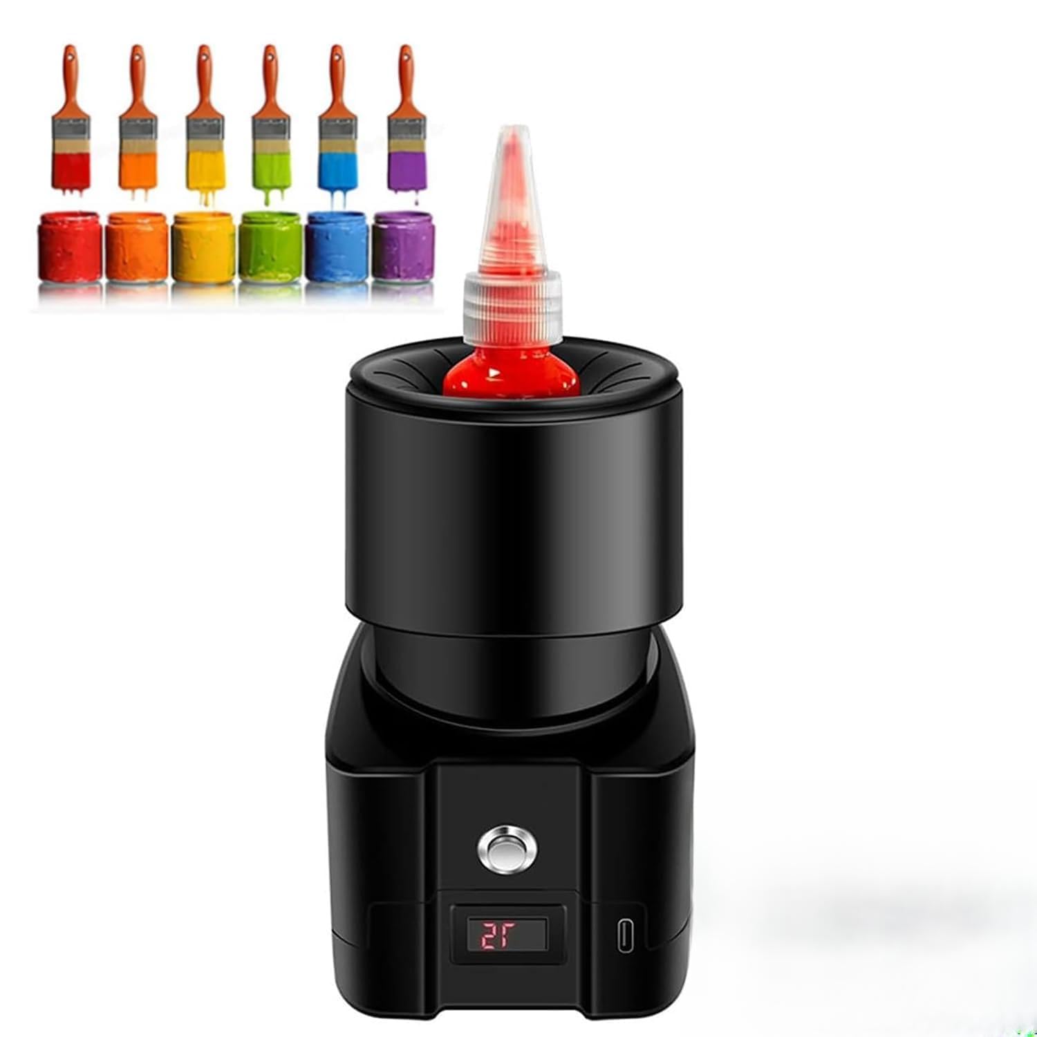 Electric Paint Shaker, Mini Vortex Mixer, with Digital Battery Display, Applicable to 5-100ml Paint Bottles, 1 Min Automatic Shutdown, for Nail Polish, Pigment, Ink, Glue
