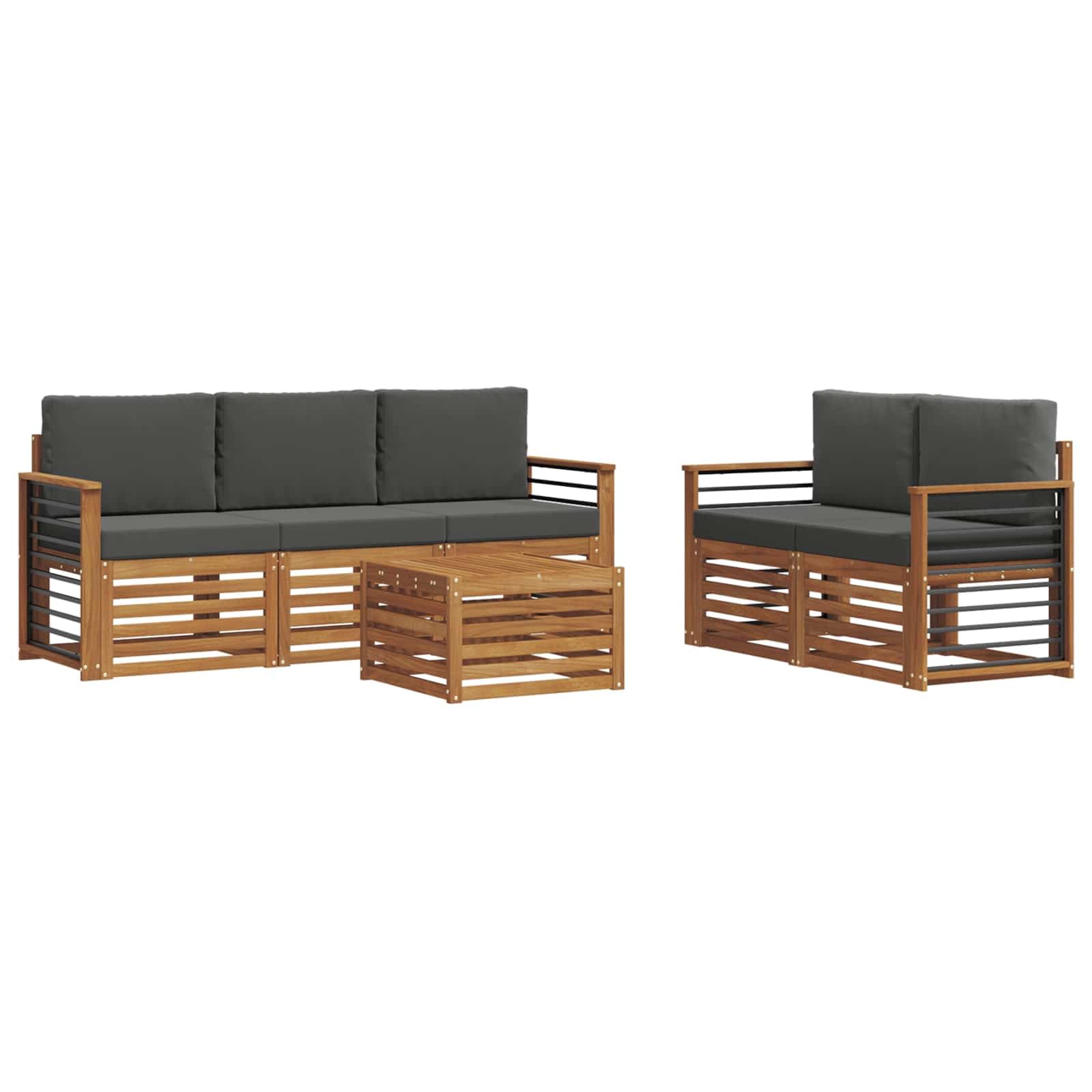 Salon de jardin 6 places anthracite naturel en bois d'acacia massif pour jardin et terrasse.