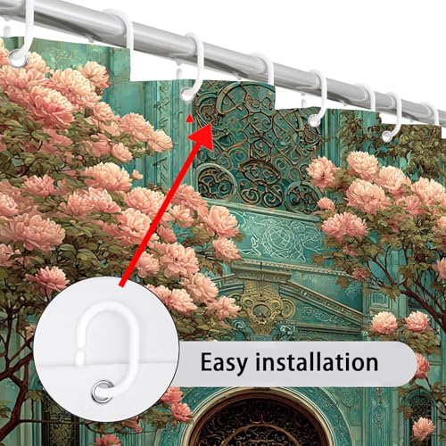 Rideau douche 120x180cm lavable et étanche en polyester fleuri pour salle de bain IR-321 - 4