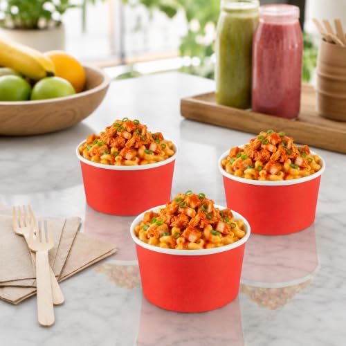 Image of Coppetta 5-Ounce Dessert Cups, 50 Disposable Ice Cream Cups - Lids Sold Separately, Sturdy, Red Paper Frozen Yogurt Bowls, For Hot And Cold Foods, Perfect For Gelato Or Mousse - Restaurantware