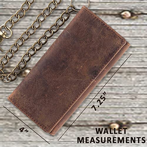 F&L CLASSIC RFID Blocking Mens Tri-fold Long Style Cowhide Leather Steel Chain Wallet,buffalo vintage leather4