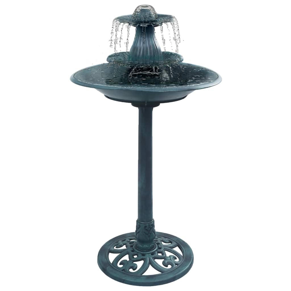 vidaXL Fuente de Jardín para Pájaros Bellamente Diseño Decorado de Patio Balcón Pequeña Fuentes de Agua Exterior Plástico Verde 50x91 cm