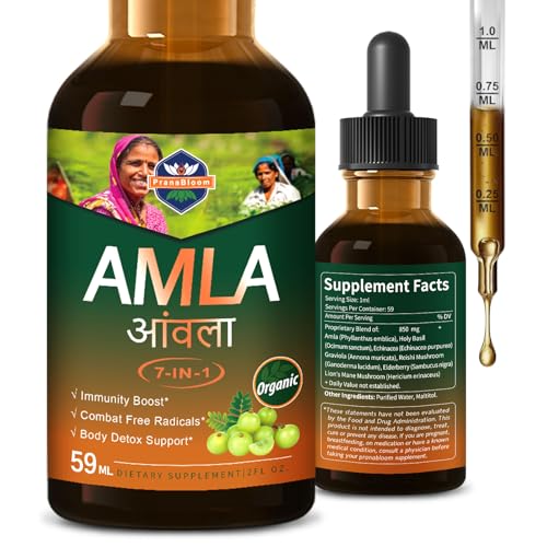 PranaBloom Amla Extract Drops 2oz for Immune Support Fast-Absorbing Liquid Alternative to Capsules & Powder Indian Gooseberry Fruit Natural Vitamin C Supplement for Liver & Gut Detox with Elderberry