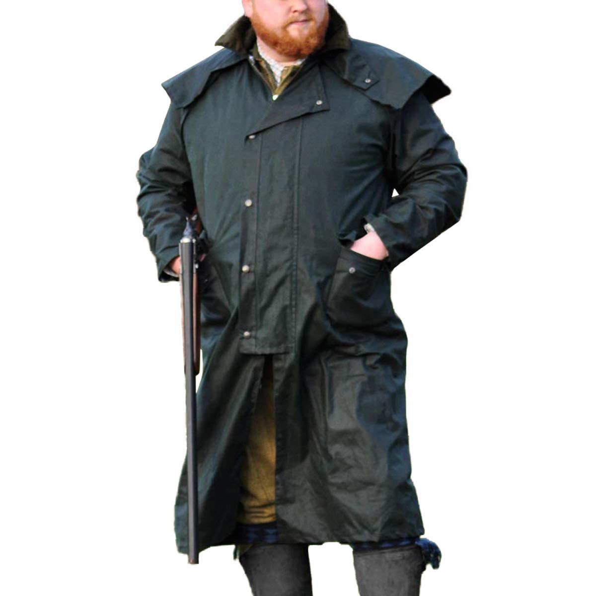 Game Technical Apparel Mens Stockman Long Length Wax Riding Cape Coat with Tartan Lining