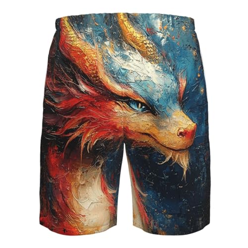Men's Swim Trunks Beach Board Shorts Swimwear Bathing Suits - Dragon Magic Art4