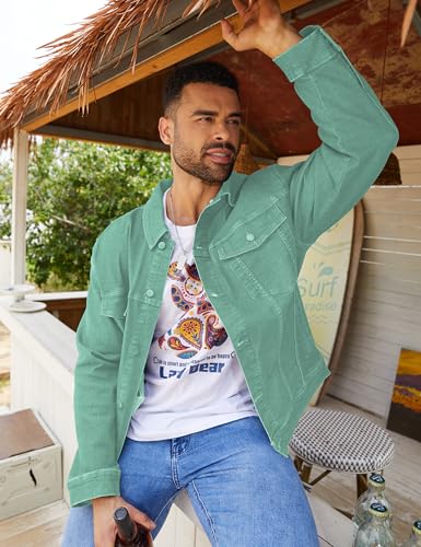 Image of Bindefon Denim Jackets for Men Trucker Jean Jacket Unlined Coats Spring Fall Outfits