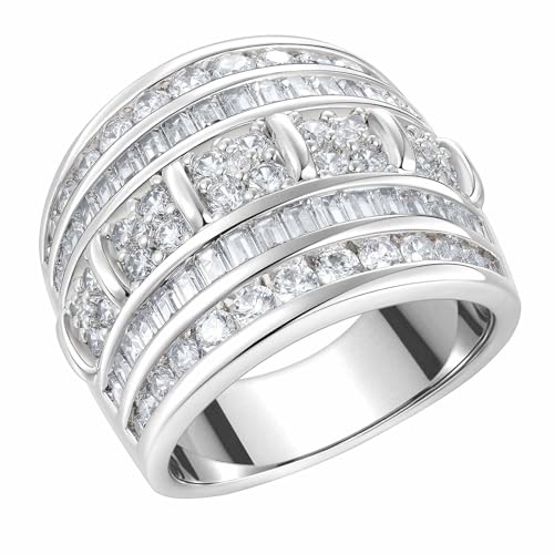 Wide Wedding Bands for Women AAAAA Cubic Zirconia Stackable Rings Engagement Bridal Eternity White Gold Size 5