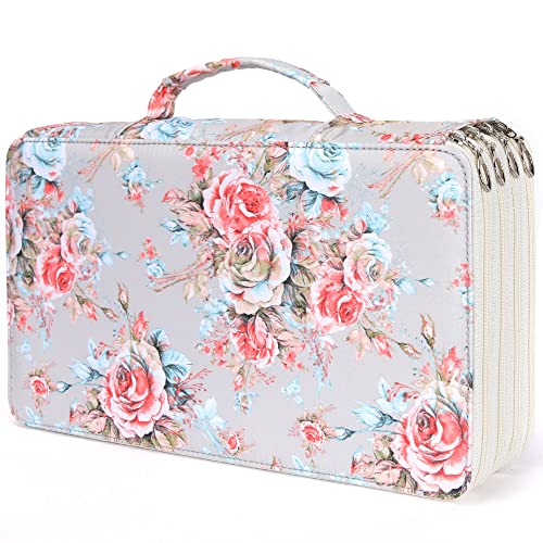Image of Vomgomfom 300 Slots Marker Case 4-Layer PU Leather, Handle, Gray Rose