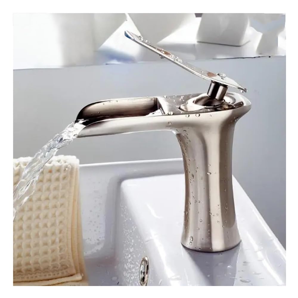 Basin Faucet Waterfall Bathroom Faucet, Single Handle Basin Mixer Tap Faucet Brass Sink Water Tap Mixer XT849(Nickel)