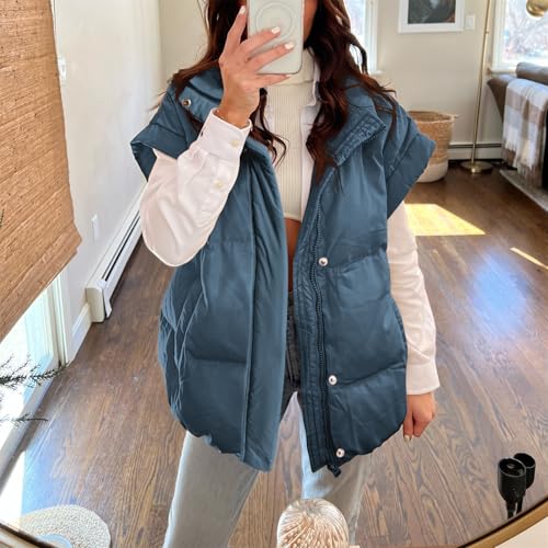 Songling Womens Oversized Puffer Vest Stand Collar Full Zip Sleeveless Bubble Puffer Vest Quilted Padded Warm Coat Outwear3