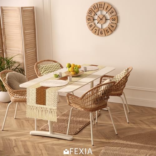 Image of FEXIA Boho Table Runner 60 Inches Long Macrame Summer Decor Coffee Table Cover Farmhouse Stylewith Tassels for Party Bohemian Rustic Wedding Bridal Shower Dining Room Middle Brown (12x60 Inches)