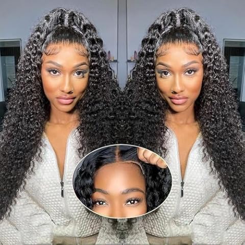 Vipeony 28 Inch 5X5 HD Lace Closure Wigs Human Hair Wear and Go Glueless Wigs Human Hair Pre Plucked Pre Cut 180% Density Deep Wave Lace Front Wigs Human Hair for Women with Bady Hair Deep Curly Wig Cover