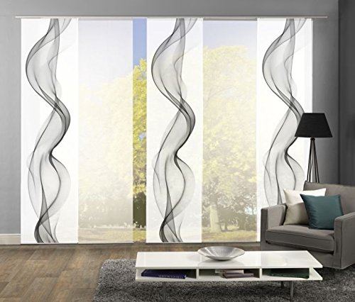 5er-Set Flächenvorhang, Alberta, Höhe 245 cm, 3X Bedruckt blickdicht/2x Uni Weiss transparent