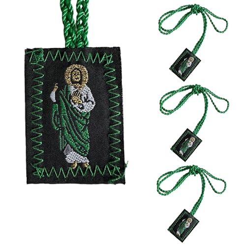 3 Pack Brown Escapulario De La Virgen Del Carmen Green San Judas Tadeo Escapularios Catolicos Red Virgen De Guadalupe Necklace Gift For Women Man Mexican Decoration (Green San Judas Tadeo)