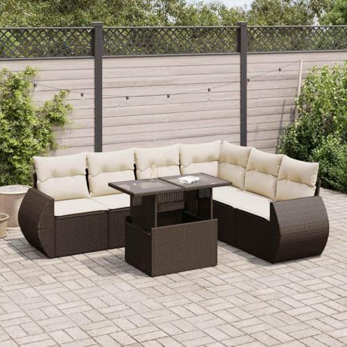 QJBSAVVA 7-TLG. Gartenlounge Braun Poly Rattan 100 x 55 cm...
