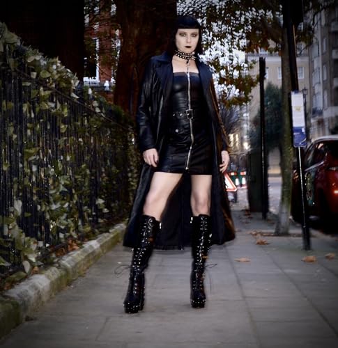 richealnini Platform Knee High Boots with Zippers and Tie Gothic Block Heels Booties for Women3