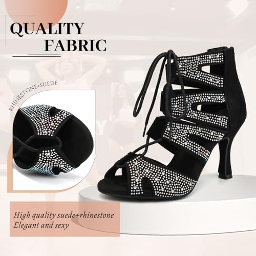 Women's Ballroom Latin Salsa Dance Shoes Lace-Up Open-Toe Dance Boots Heels,YCL5702