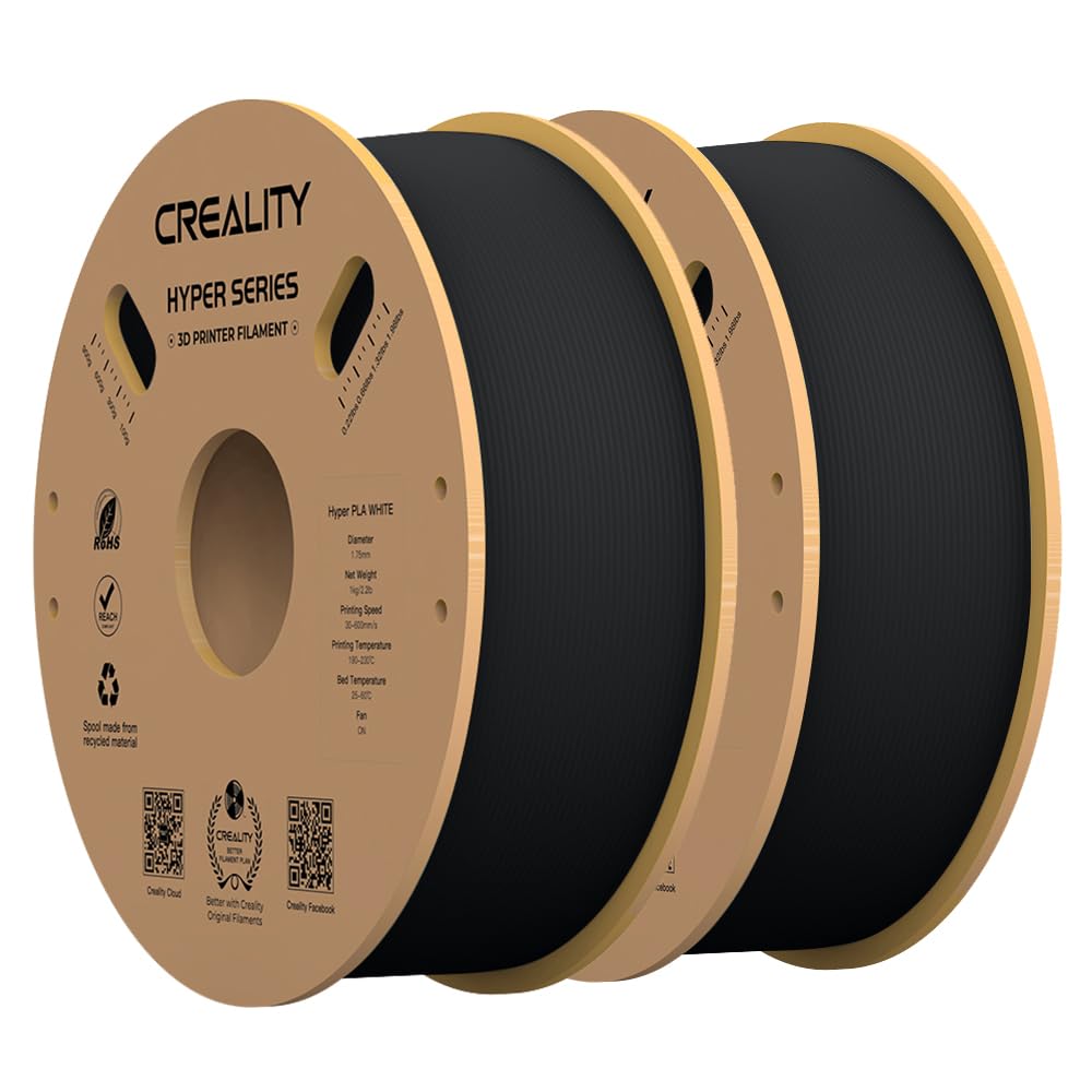CrealityOfficial 3D Printer Filament, Hyper PLA High Speed Filament, 1.75mm 3D Printing Filament for High-Speed Printing, Dimensional Accuracy +/-0.02mm, 2kg (1kg/Spool*2) - Black + Black
