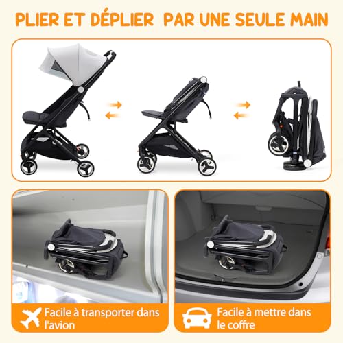 Aptliton Ultra-Compact Travel Stroller, Cabin Approved Pushchair for Baby & Toddler up to 22kg (0-4 Years), Lightweight Fold, Recline 95-150°, Compact Stroller for Airplane Travel - Image 6
