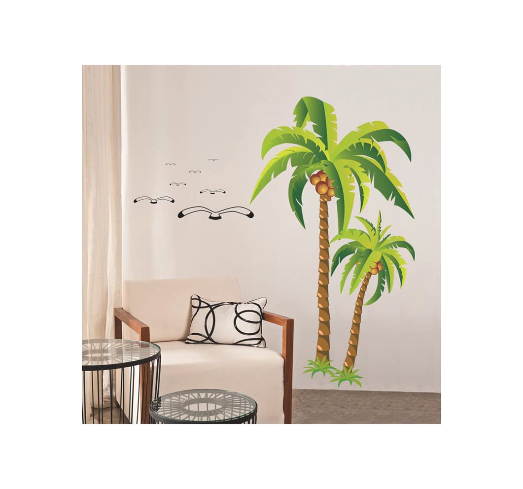S SYMEFER Coconut Trees Wall Decal Black Vinyl Coco Palm Silhouette Birds Sticker for Living Room School Nursery Bedroom Kids Children Rooms Decor Home Art Murals