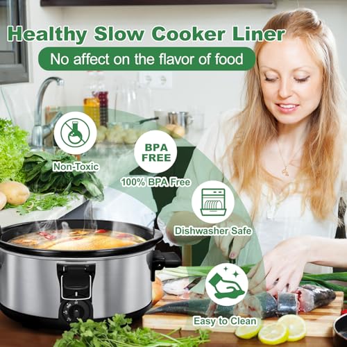 Silicone Slow Cooker Liner fit 6 Quart, Thickened Foldable Crockpot Liners Oval Crock-Pot, Reusable Leakproof Crock Pot Liner BPA Free Dishwasher Safe
