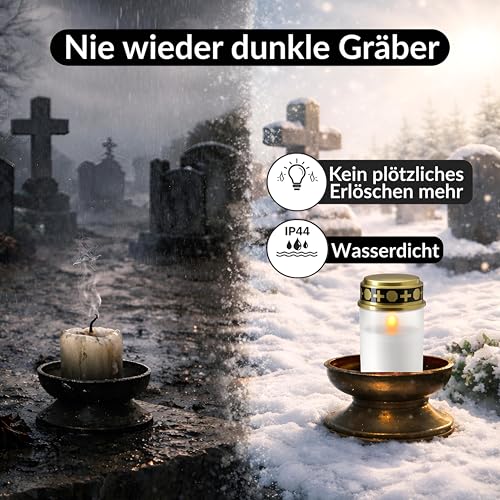 Grablichter LED mit Batterie I Friedhofskerzen bis 6 Monate Leuchtdauer – Ansicht 2