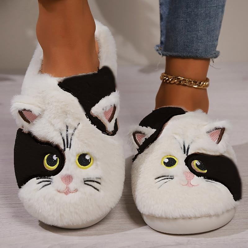 Image of Cute Cow Animal Print Slippers for Women - Beige, Flat, Open Toe, Lightweight, Casual, All Seasons
