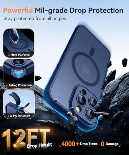 Image of CANSHN Magnetic Compatible with iPhone 16 Pro Case, Upgraded [Full Camera Protection] [Compatible with Magsafe] [Translucent Matte] Shockproof Protective Phone Case Cover 6.3 Inch - Deep Blue