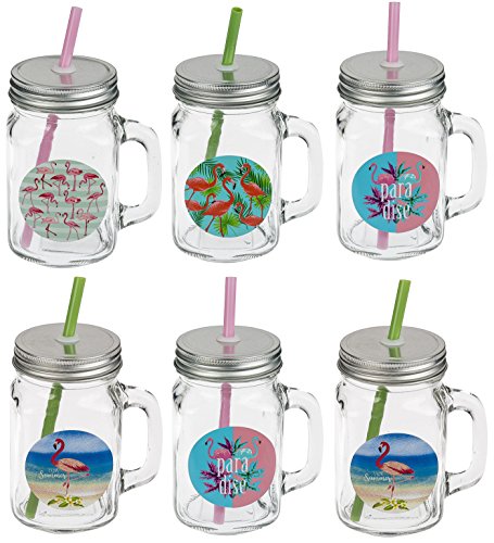 Jarritas con Tapas y Pajitas Flamencos Wagon Trend (pack de 6)