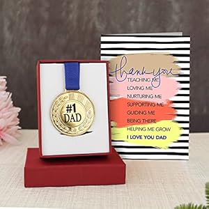TIED RIBBONS Happy Fathers Day Gift for Dad Greeting Card and Golden Medal