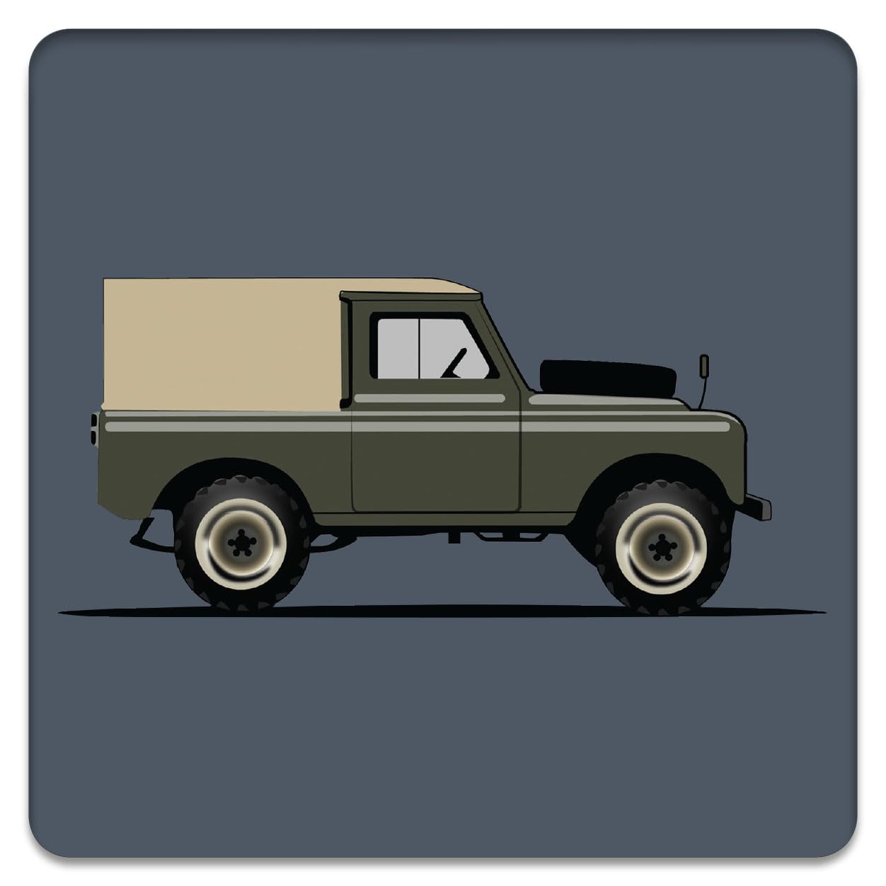 Land Rover 4x4 off Roader Drinks Coaster, Made from Bamboo, Square, Blue & Khaki, 10 x 10 cms, for Birthday, Christmas, Father's Day, and Other Occasions