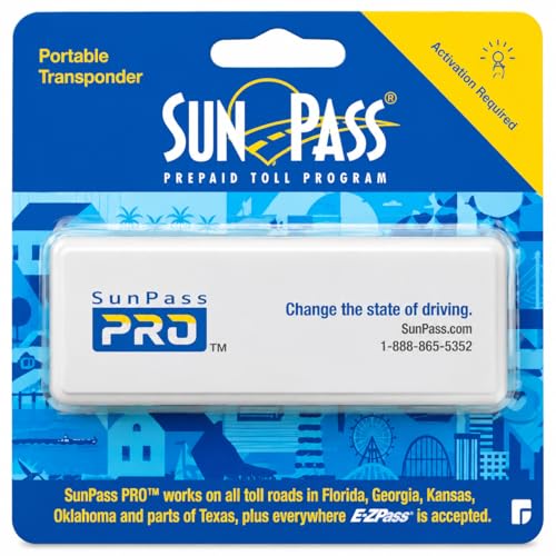 SunPass PRO Portable Toll Transponder Prepaid Toll Pass for Florida & 21 States | Works with E-ZPass | Easy Install | No Monthly Fees | Travel Smart Across USA