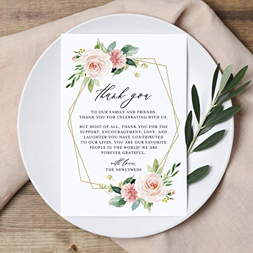 Bliss Collections Wedding Place Setting Thank You Cards for Your Reception Table Centerpieces