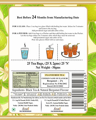 Image of Sancha Tea Boutique, Goan Iced Tea, 25 Pyramid Bags, Bergamot Flavoured Natural Iced Tea, Real Tea Leaves, Sugar-Free, Not Instant