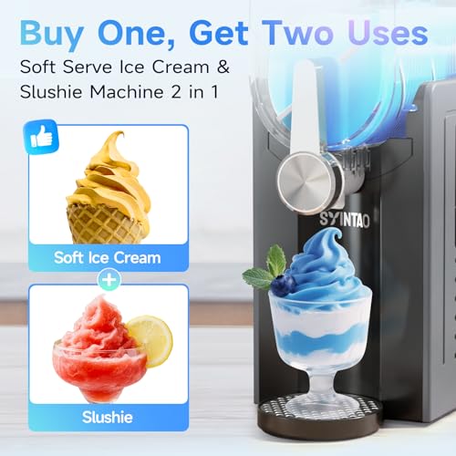 Image of SYINTAO 2-in-1 Slushie & Soft Serve Ice Cream Maker, No-Ice-Needed Frozen Drink Machine with LED Display, 6 Preset Modes, Auto-Clean & Delay Timer - Gift for Family
