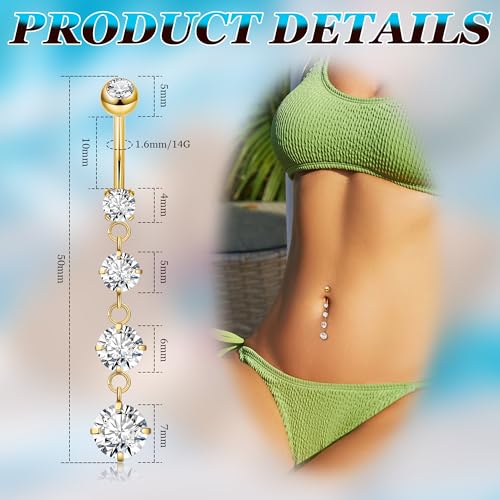 14G G23 Pure Titanium Dangle Belly Button Rings for Women Dangling Belly Ring Curved Barbell Internally Threaded Navel Rings CZ Navel Piercing Jewelry2