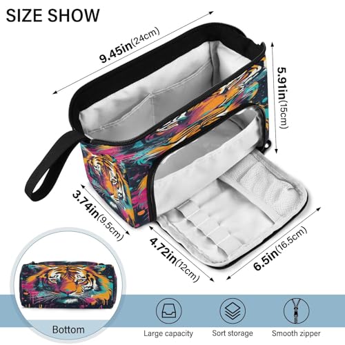 Image of Tigers Colorful Pencil Case Pouch Big Capacity Pencil Bag Box Organizer Pen Case with Handle Stationery Organizer for Girls Boys Adults Women School Office