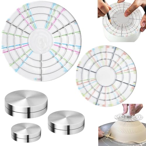 Akamino Set of 5 Ceramic Pottery Trimmer Spinner Tools,4.72 in&3.54 in Rotary Disc Pottery Wheel Trimmer Tool with 3 Size Metal Pottery Throwing Wheel,Clay Wheel Trimmer Tool for Potters Clay Artists