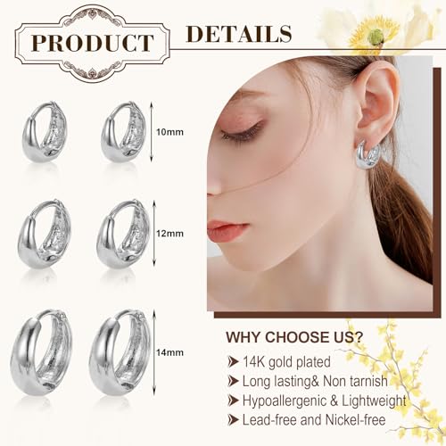 3Pairs Gold Hoop Earrings for Women Trendy Chunky Gold Earrings 14K Gold Filled Hypoallergenic Small Huggie Hoop Earring Set Tiny Gold Thick Hoop Earrings Stacks Gold Jewelry for Women3
