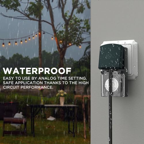 G-Homa Zeitschaltuhr Aussenbereich, 24-Stunden-Mechanische Zeitschaltuhr Steckdose Outdoor mit Kindersicherung & Schutzabdeckung, IP44 Wasserdicht, für Lichter, Poolpumpen, Weihnachtsdeko