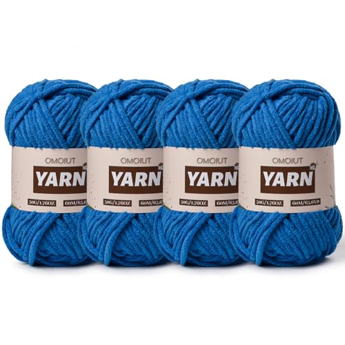 Image of 4 Packs Plush Chenille Chunky Crochet Yarn - Baby Yarn for Crocheting Soft - Velvet Yarns Knitting for Blankets Crafts - Fluffy Amigurumi Yarns 200g /262.5yds (4 Blue)