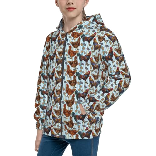 Beautiful Color Rooster Kid Hoodies Boys Zip Up Sweatshirts Girls Pullover with Pocket