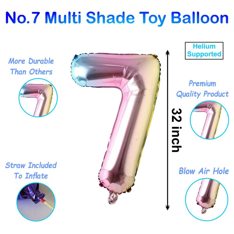 Image of Multicolor 32 Inches Numbers 7 Shape Large Big Foil Helium Balloons For Party Decorations In Happy Birthday Anniversary Office Items Materials Set Pack,1 Piece