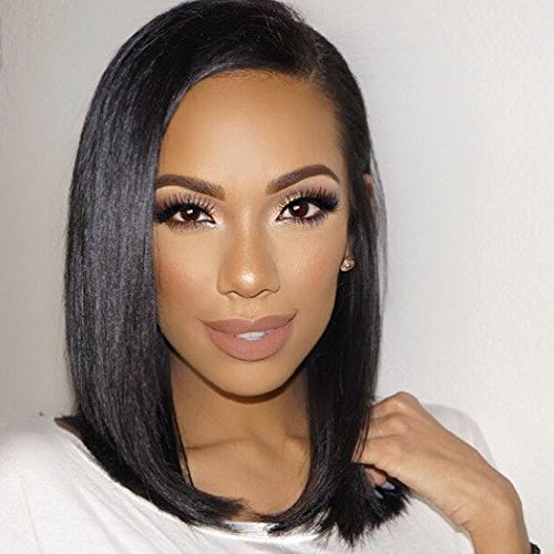 UQinZ Bob Short Wigs 14" Straight Synthetic Natural Hair Wig for Women Heat Resistant Fiber Natural Black