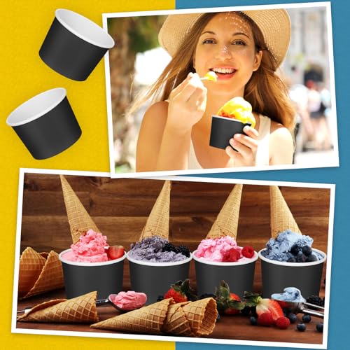 Image of Nuenen 100 Pcs 8 oz Summer Ice Cream Paper Cups Bulk Disposable Dessert Cups Solid Color Paper Dessert Bowls for Snack Sundae Spring Party Favors Ice Cream Bar Supplies (Black)