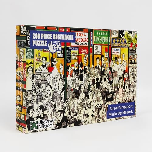 Image of Jigsaw Puzzle Rectangular 280 Pieces - Street Singapore Theme by Mario Miranda Fun & Challenging Mind Games Puzzle Game Activity for Adults & Kids - Education Toy