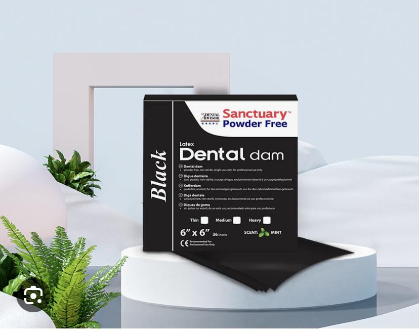 (MADE IN MALAYSIA) 36 Sheet SANCTUARY DENTAL DAM LATEX 6"X6" Spearmint Scented (Medium Gauge 0.20mm) BLACK Powder-Free