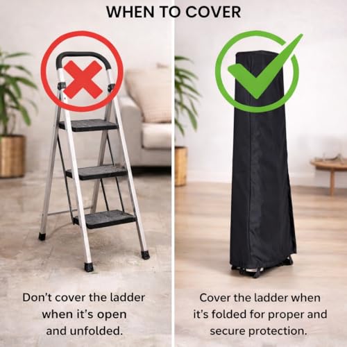 Image of EDRAK Foldable 4 & 5 Step Ladder Cover | Dustproof & Waterproof Protective Cover for Step Ladder | Heavy Duty Fabric | Drawstring Closure | Easy to Store & Wash