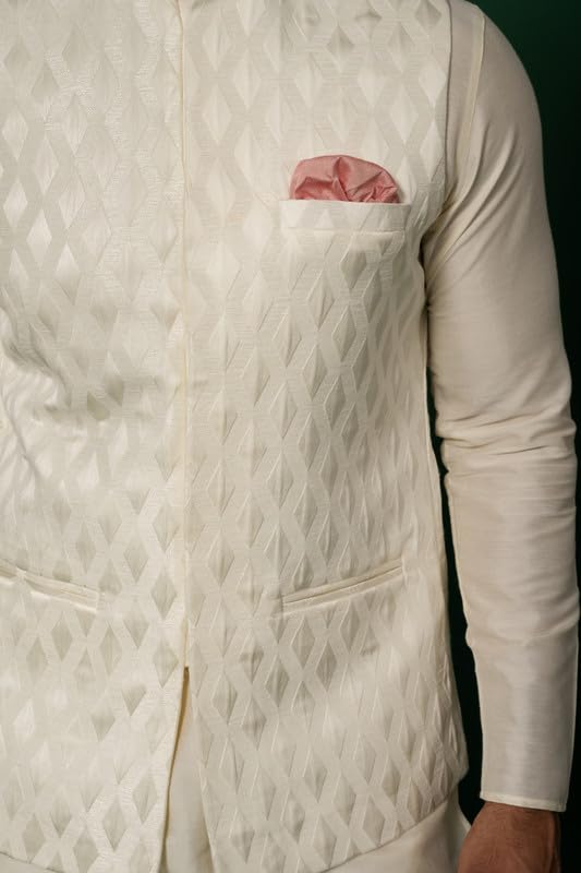 Image of KISAH Men Printed Kurta Jacket Set, Full Sleaves, Knee Length, Straight, Regular Fit, Mandarin Collar Ethnic Wear